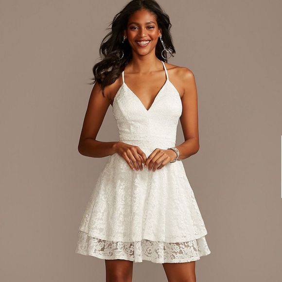 Emerald Sundae Dresses & Skirts - Emerald Sunday Glitter Lace Layered Hem Zippered Racerback Wedding Dress